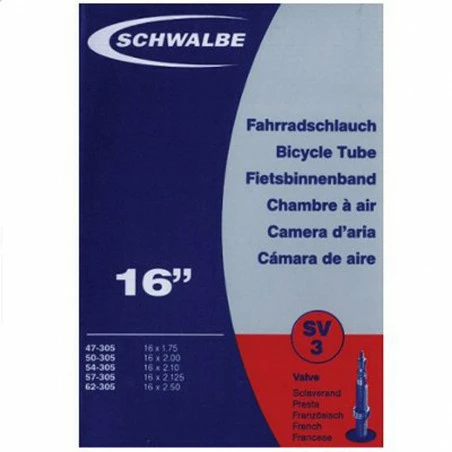 Schwalbe Chambre à Air Vélo 16 X 1.75/2.40 SV3 Valve Presta 3 Schwalbe Chambre à Air Vélo 16 X 1.75/2.40 SV3 Valve Presta