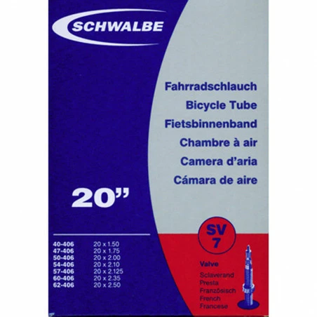Schwalbe Chambre à Air Vélo 20 X 1,50 2,50 SV7 Valve Presta 3 Schwalbe Chambre à Air Vélo 20 X 1,50 2,50 SV7 Valve Presta